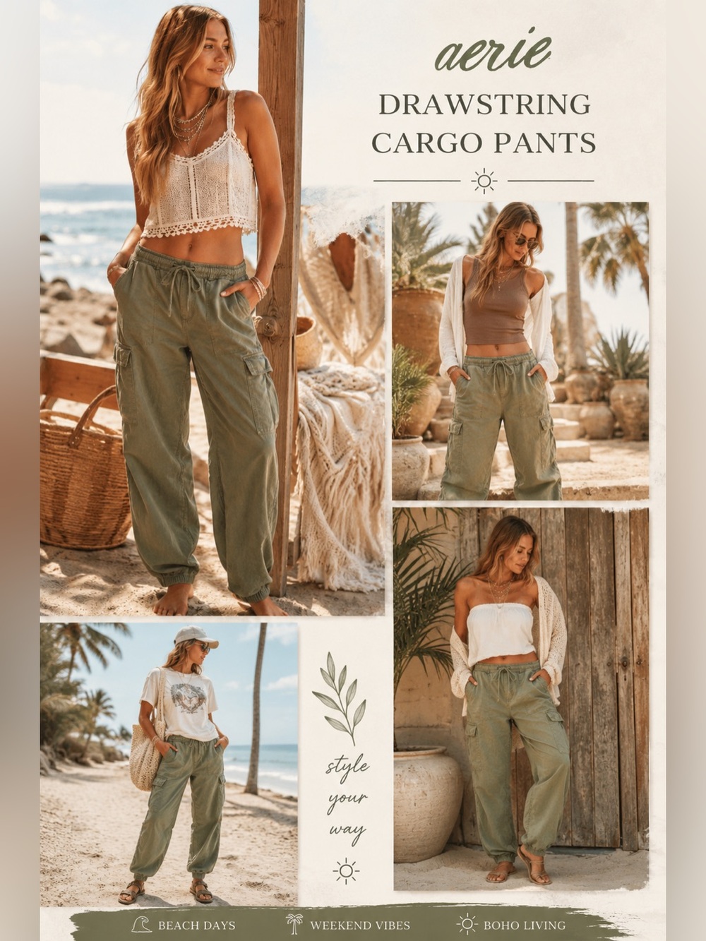 aerie Linen Blend Cargo Joggers